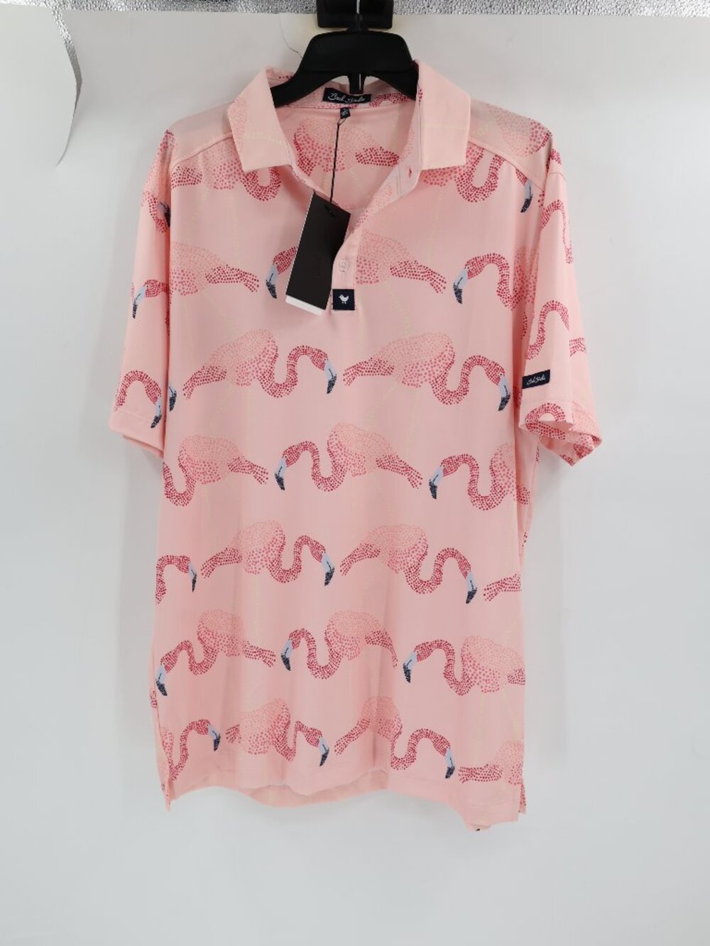 NWT Bad Birdie Shirt Mens Large Pink Core Polo Pinky Promise Flamingo Print Golf